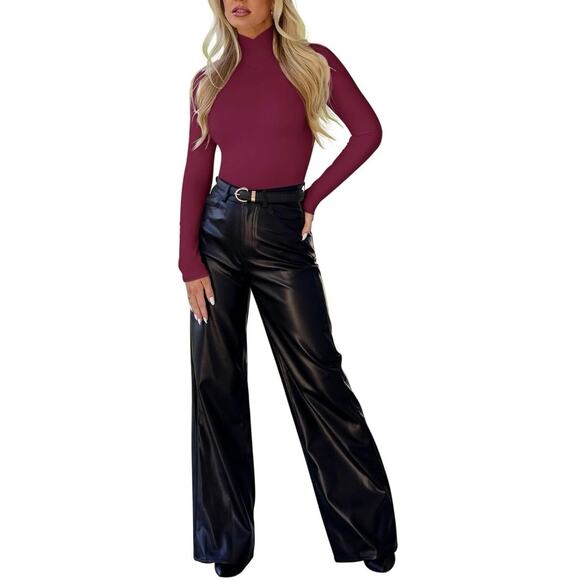 NWT Women's Mock Turtle Neck Long Sleeve‎ Double Lined Slim Fit Bodysuit SM - Picture 1 of 6